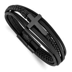 Men's Black Ion-Plated Polished Cross Stainless Steel Bracelet 7mm