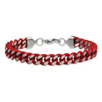 Men's Polished Rubber Red Enamel Stainless Steel Curb Chain Bracelet 9mm
