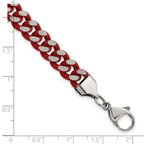 Men's Polished Rubber Red Enamel Stainless Steel Curb Chain Bracelet 9mm
