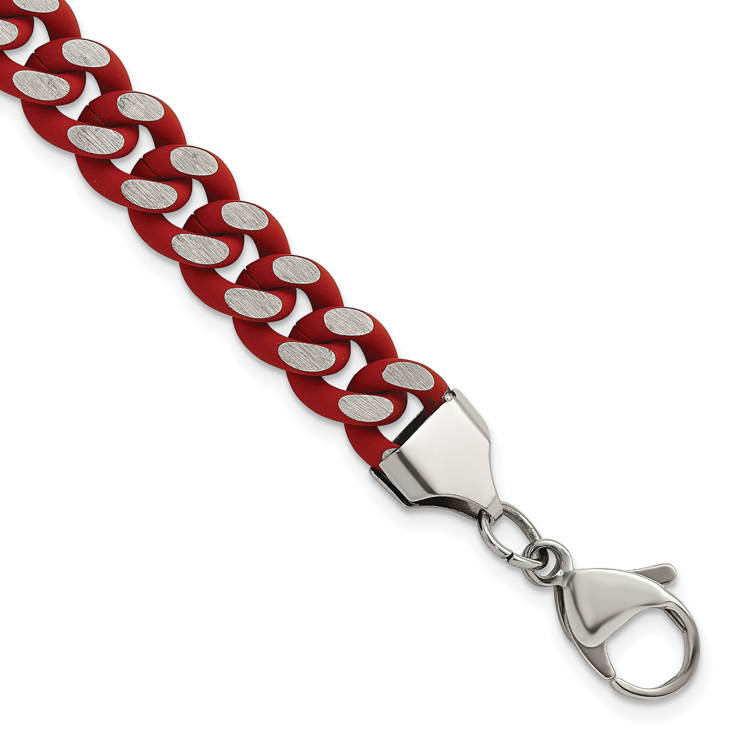 Men's Polished Rubber Red Enamel Stainless Steel Curb Chain Bracelet 9mm Main image