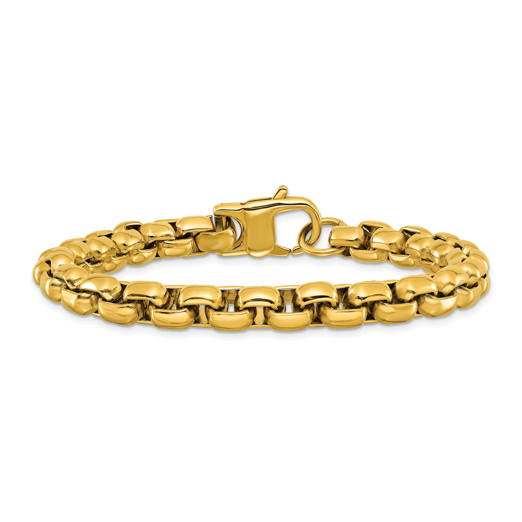 Men's Polished Gold-Tone Stainless Steel Box Chain Bracelet 8mm