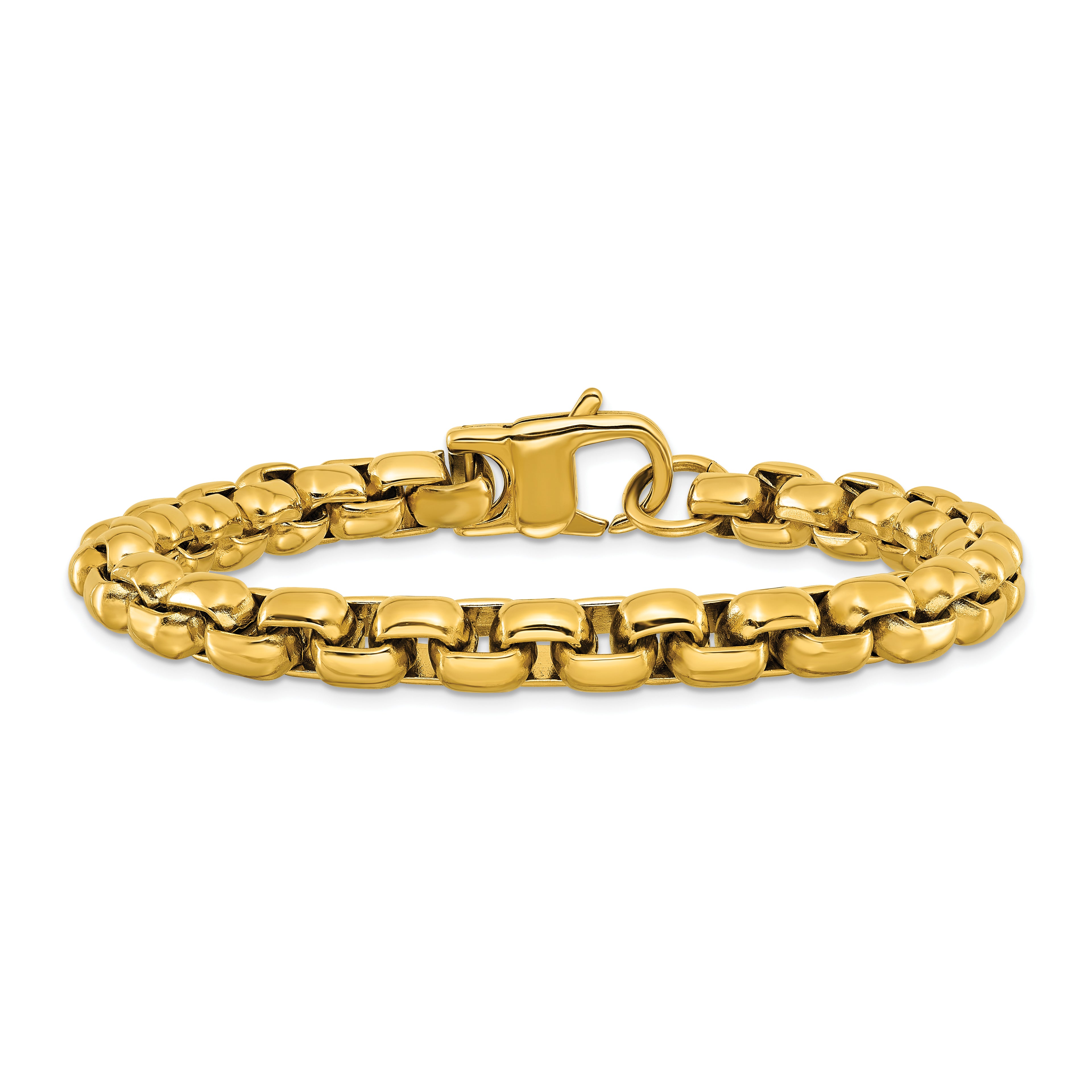 Men's Polished Gold-Tone Stainless Steel Box Chain Bracelet 8mm