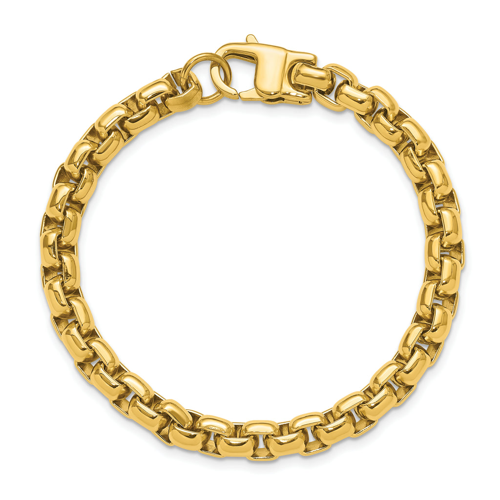 Men's Polished Gold-Tone Stainless Steel Box Chain Bracelet 8mm