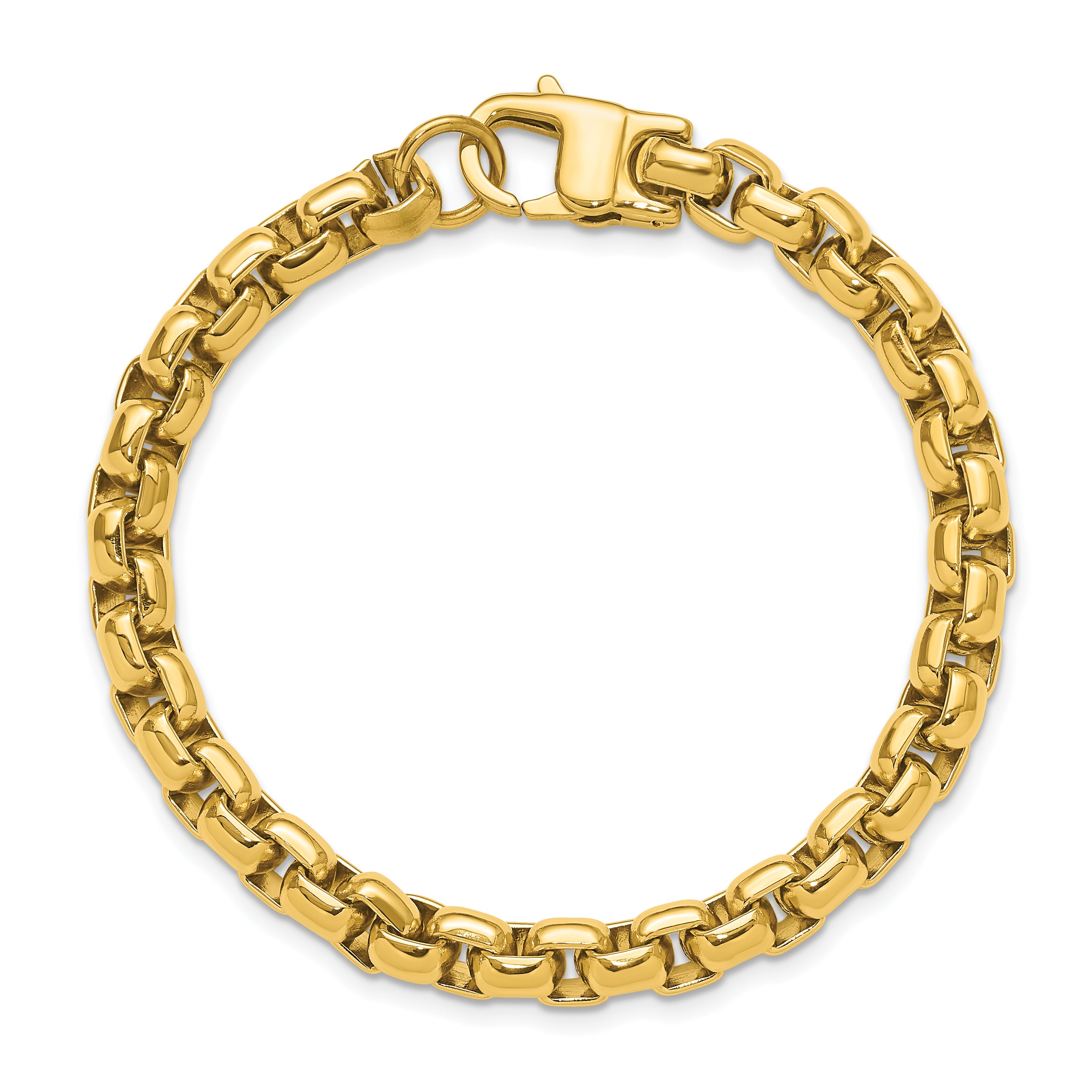 Men's Polished Gold-Tone Stainless Steel Box Chain Bracelet 8mm