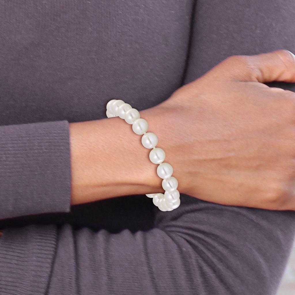 Polished Freshwater Cultured Pearl Knot Stainless Steel Bracelet 10mm