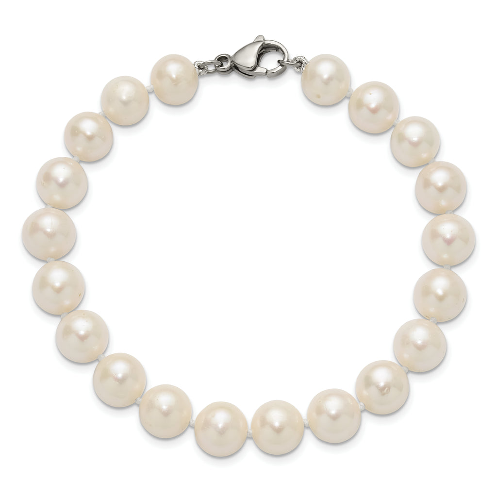 Polished Freshwater Cultured Pearl Knot Stainless Steel Bracelet 10mm