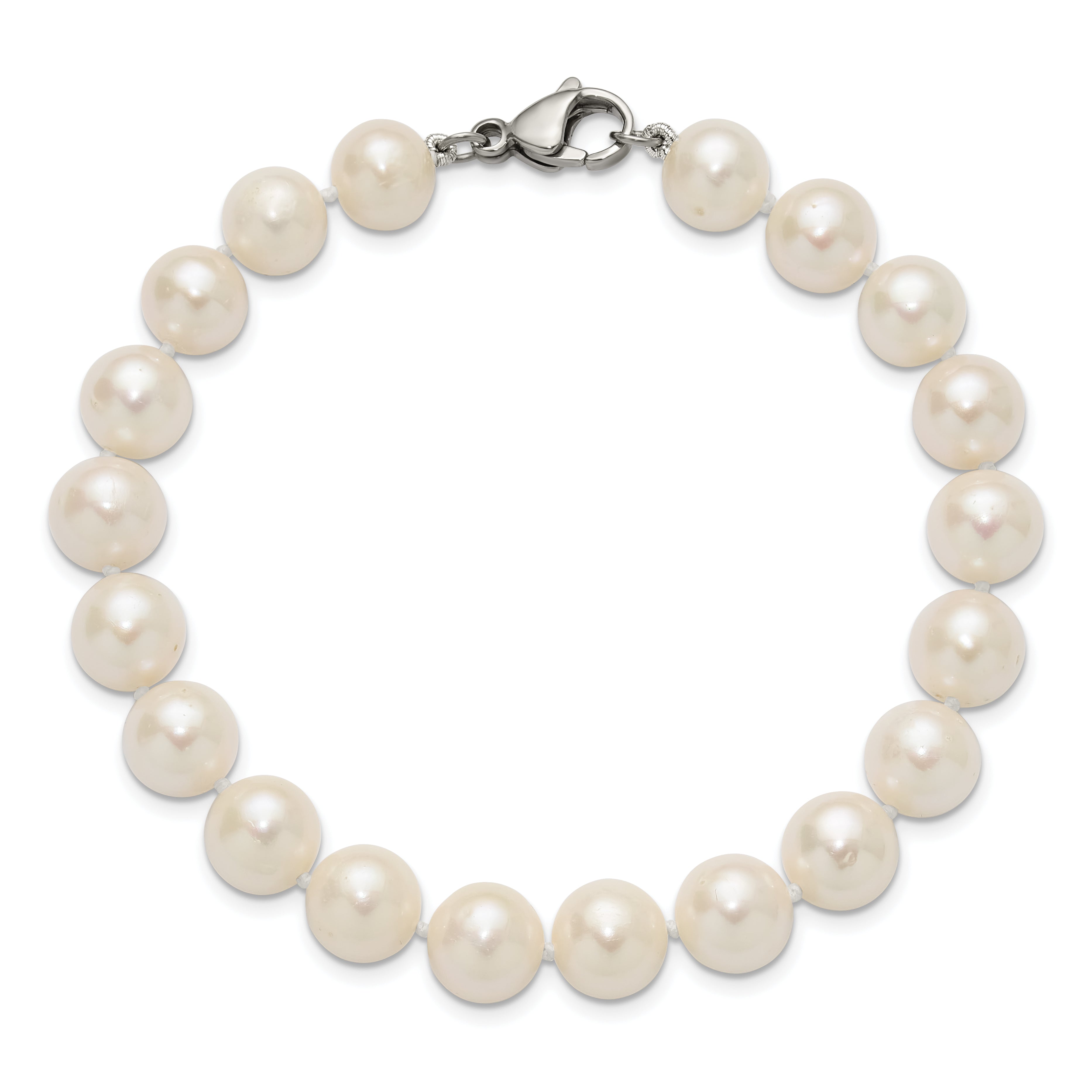 Polished Freshwater Cultured Pearl Knot Stainless Steel Bracelet 10mm
