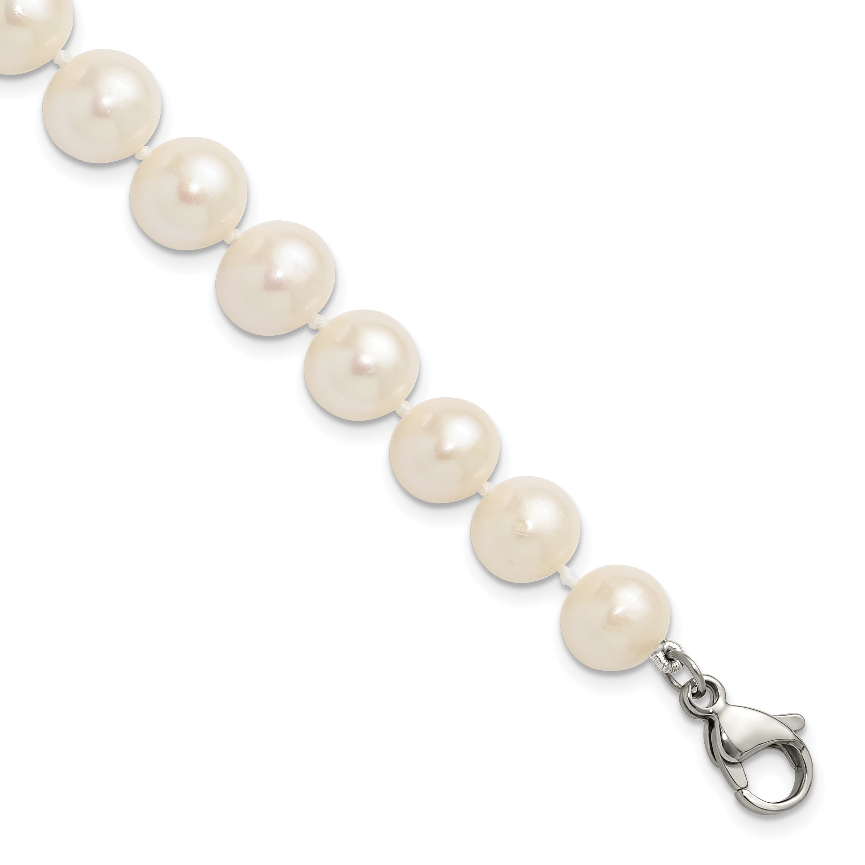 Polished Freshwater Cultured Pearl Knot Stainless Steel Bracelet 10mm