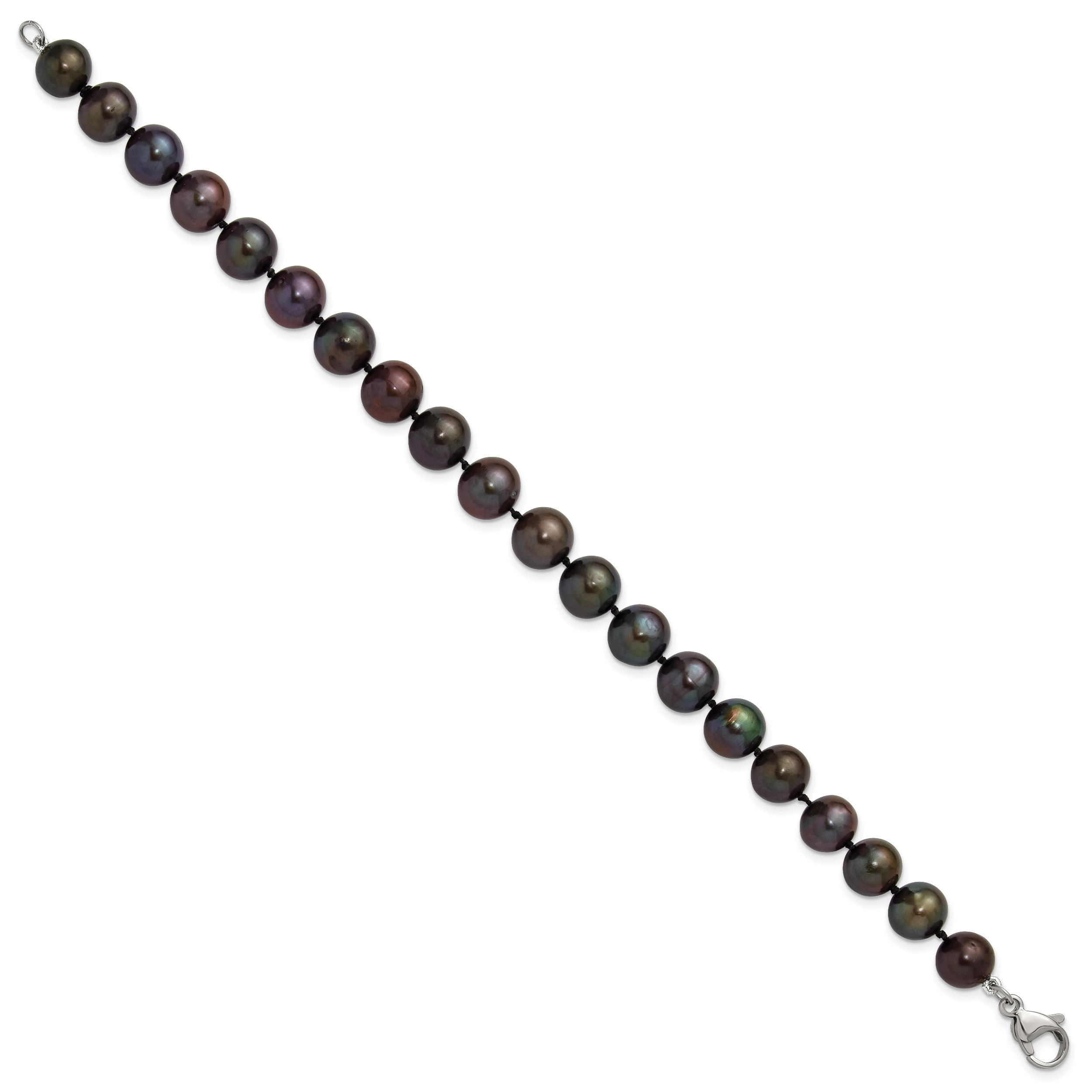 Polished Black Freshwater Cultured Pearl Knot Stainless Steel Bracelet 9mm