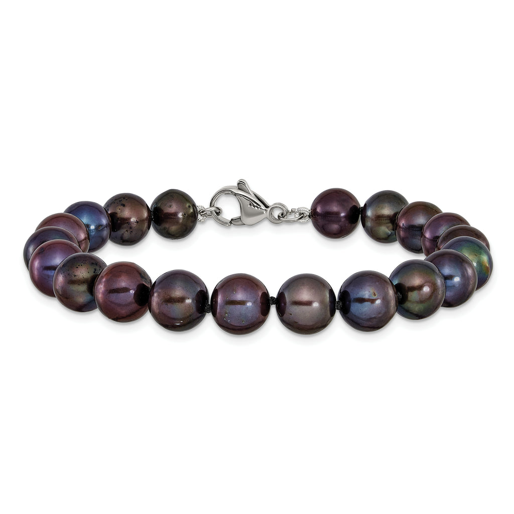Polished Black Freshwater Cultured Pearl Knot Stainless Steel Bracelet 9mm