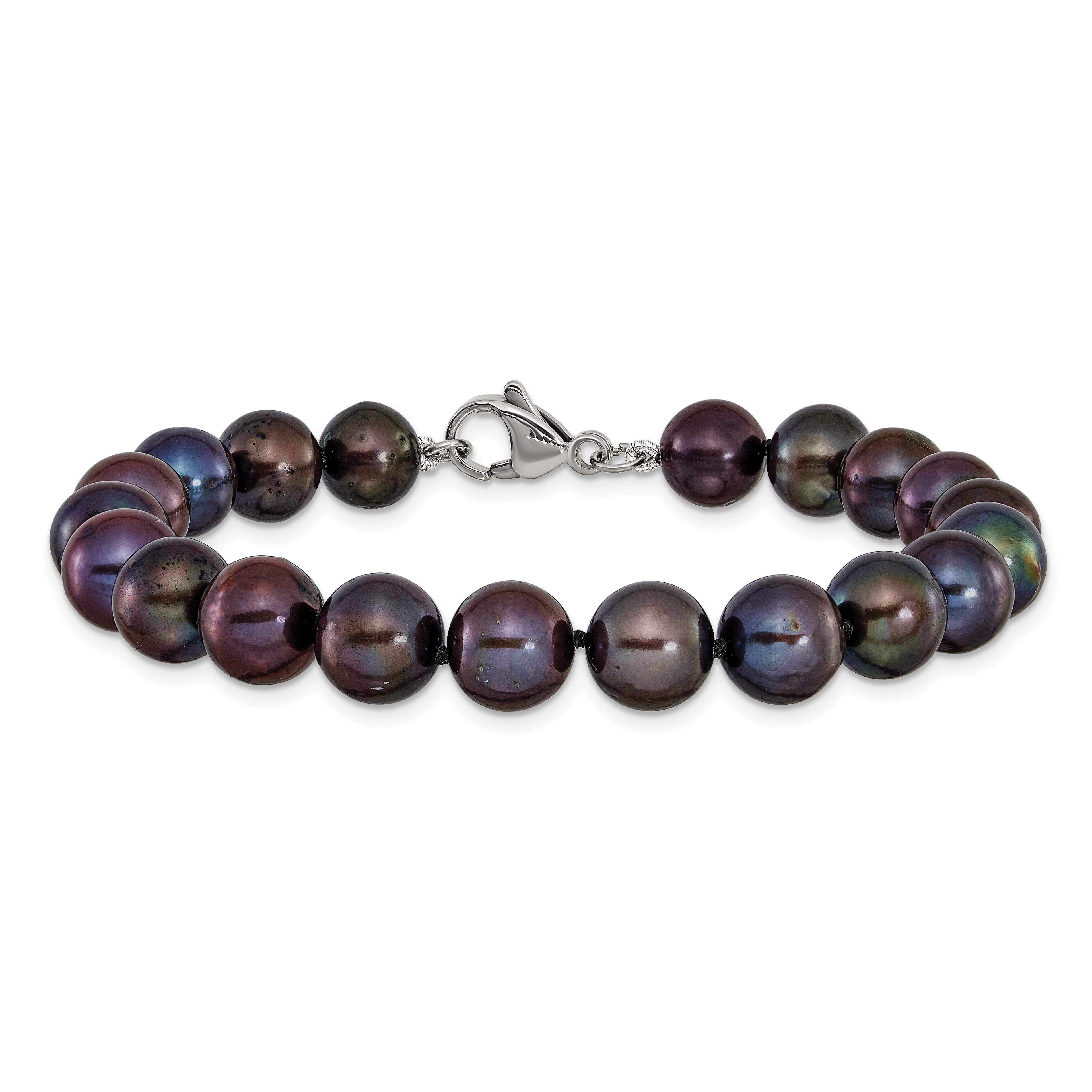 Polished Black Freshwater Cultured Pearl Knot Stainless Steel Bracelet 9mm
