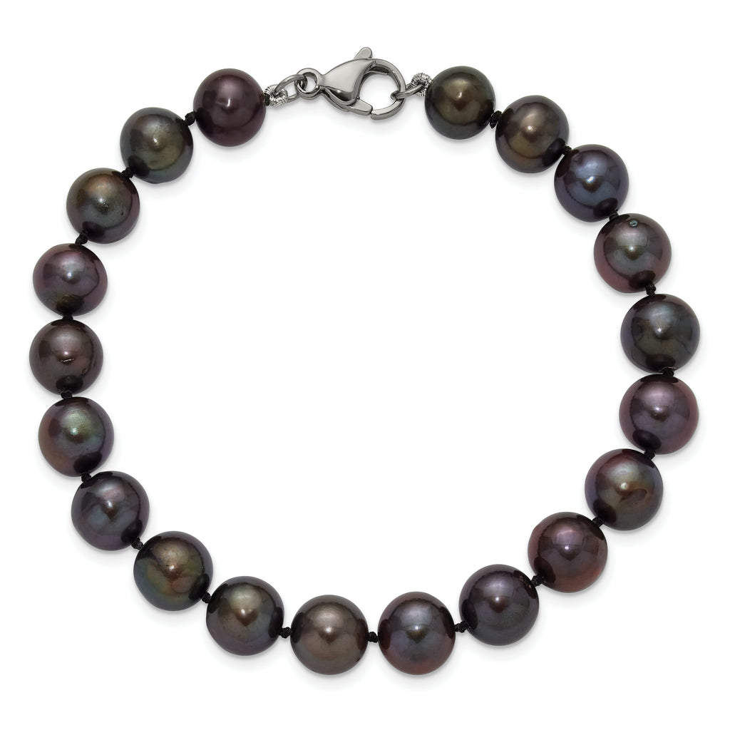 Polished Black Freshwater Cultured Pearl Knot Stainless Steel Bracelet 9mm