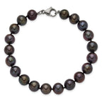 Polished Black Freshwater Cultured Pearl Knot Stainless Steel Bracelet 9mm