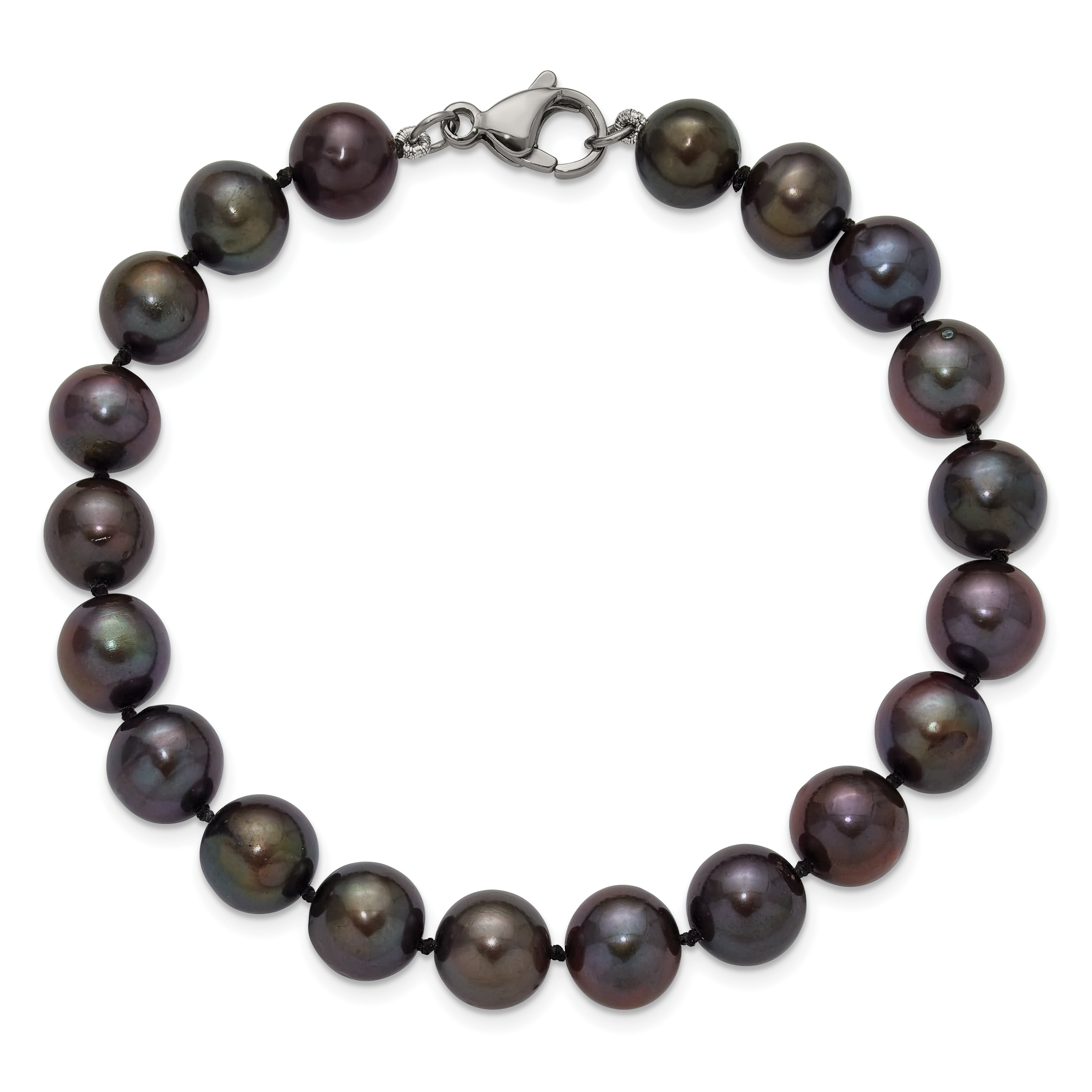 Polished Black Freshwater Cultured Pearl Knot Stainless Steel Bracelet 9mm