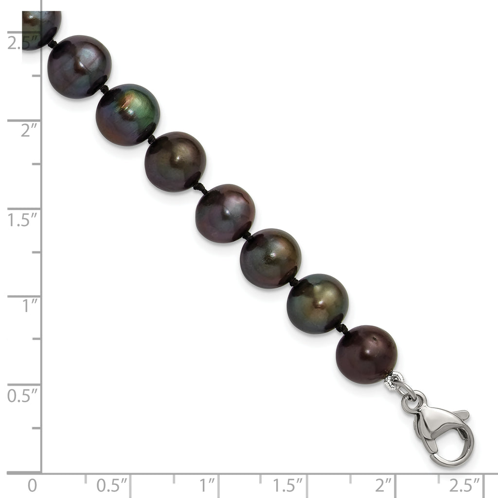 Polished Black Freshwater Cultured Pearl Knot Stainless Steel Bracelet 9mm