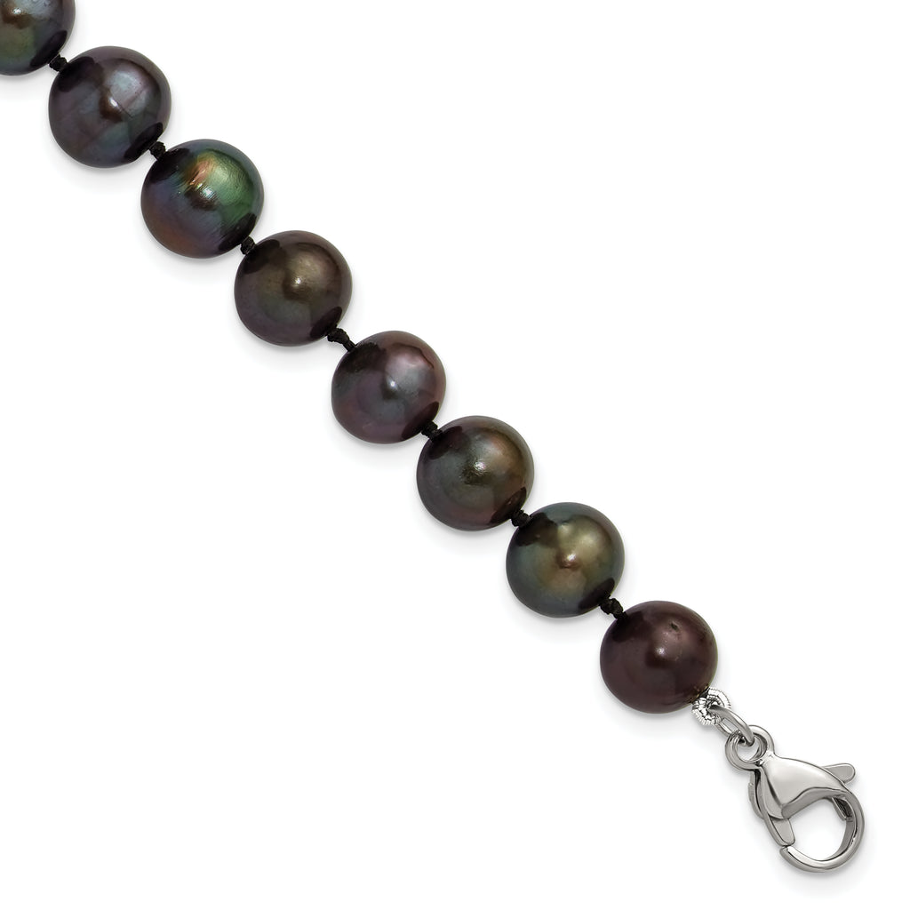 Polished Black Freshwater Cultured Pearl Knot Stainless Steel Bracelet 9mm