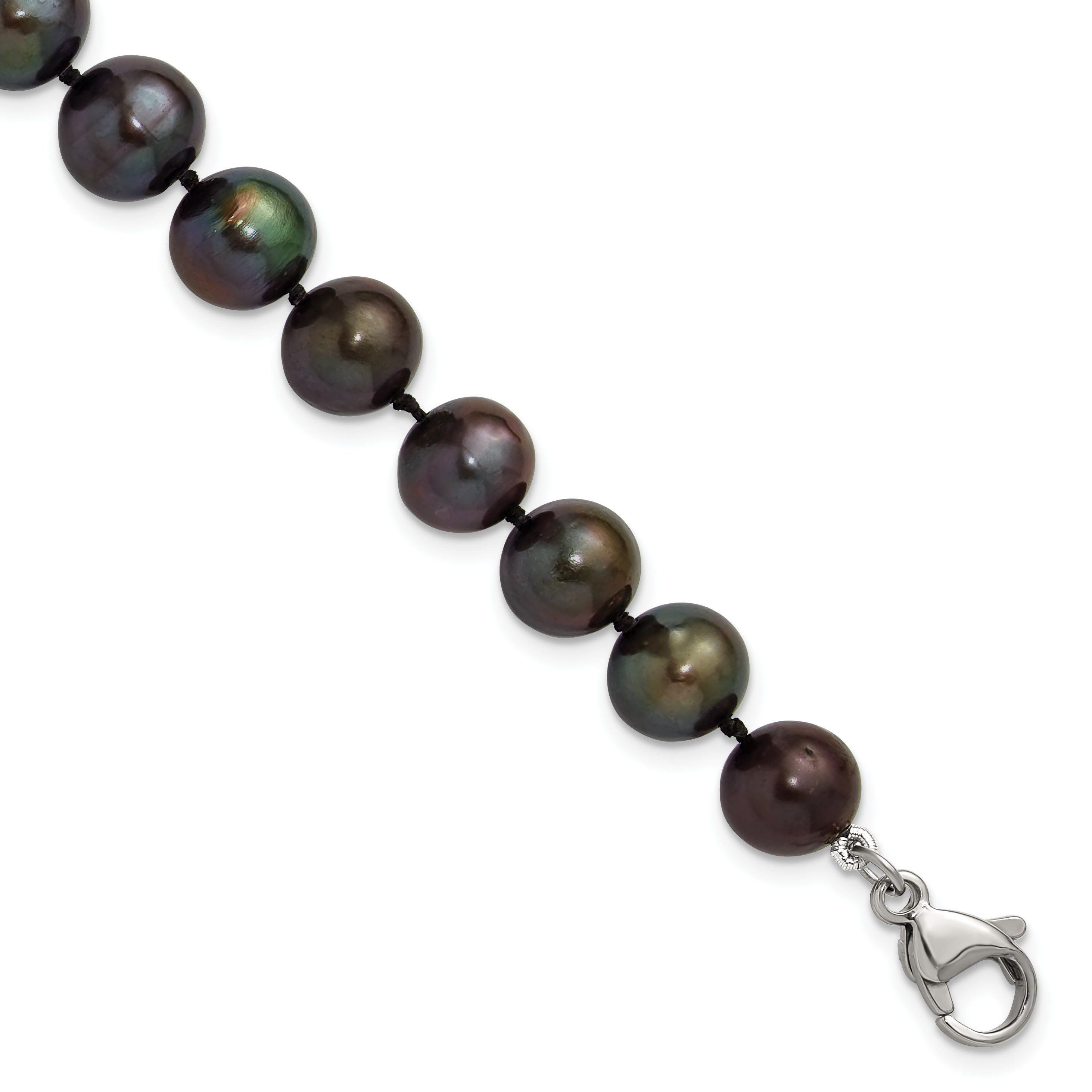 Polished Black Freshwater Cultured Pearl Knot Stainless Steel Bracelet 9mm