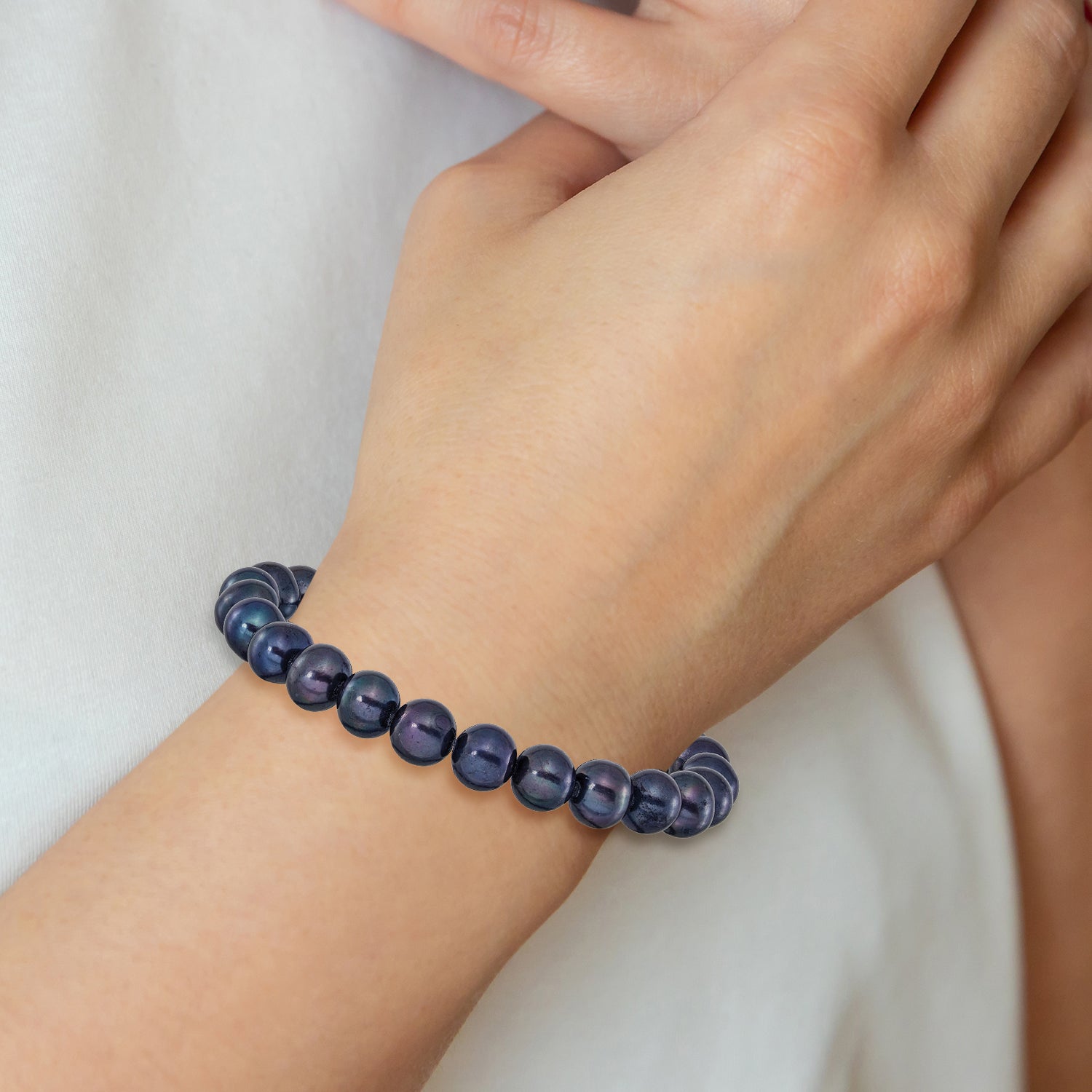Black Freshwater Cultured Pearl Stainless Steel Bracelet 9mm