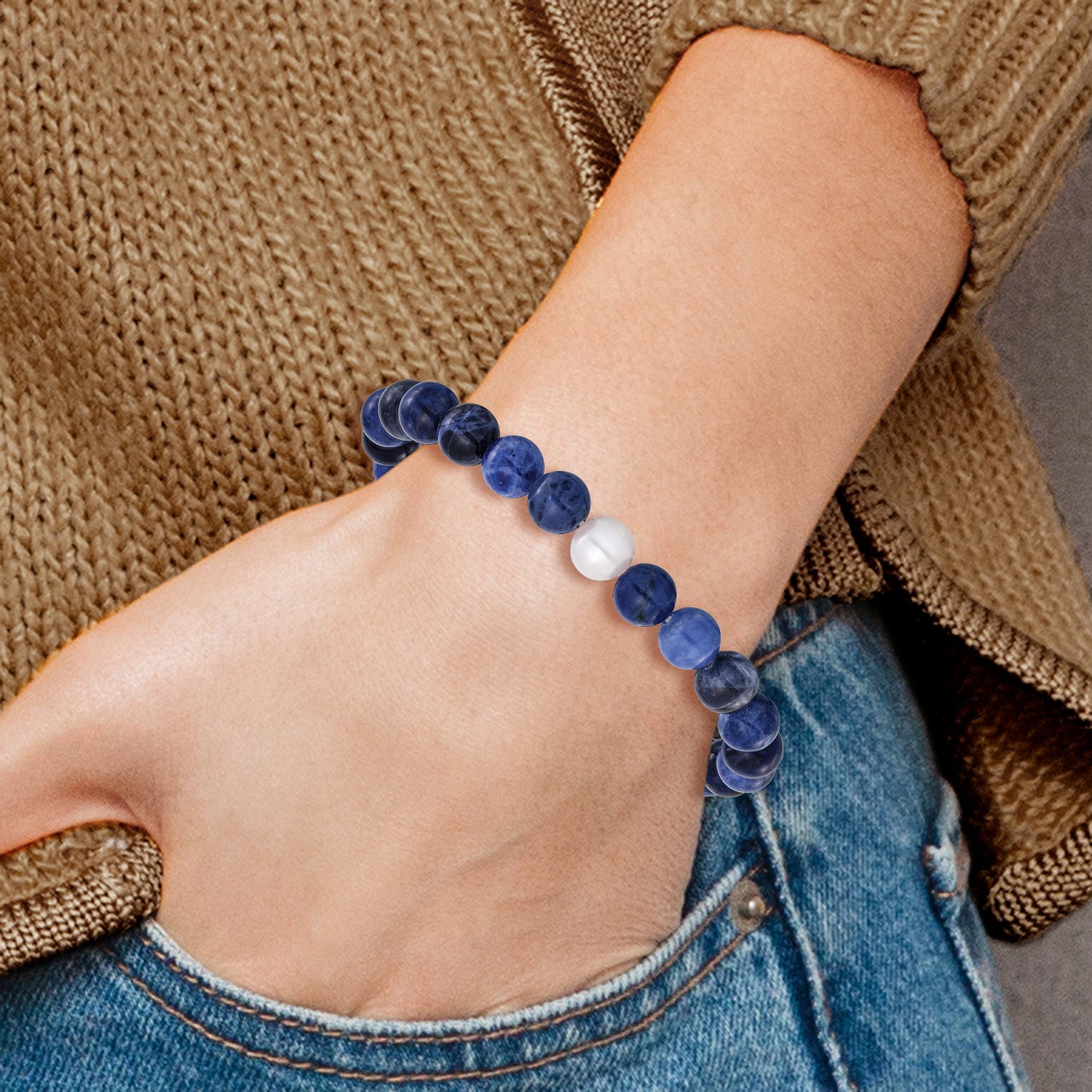 Stainless Steel Beaded Bracelet, 8 in