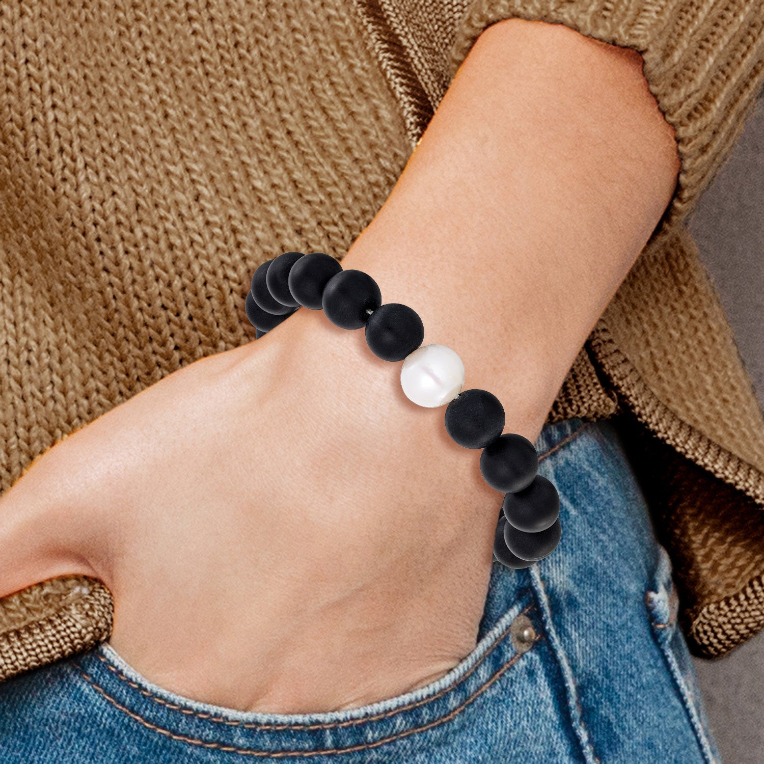 Stainless Steel Beaded Bracelet, 7 in