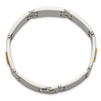 Men's Polished Cross Stainless Steel 14K Gold Accent Link Bracelet 14mm