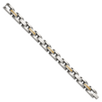 Men's Polished Stainless Steel 14K Gold Accent Link Bracelet 11mm