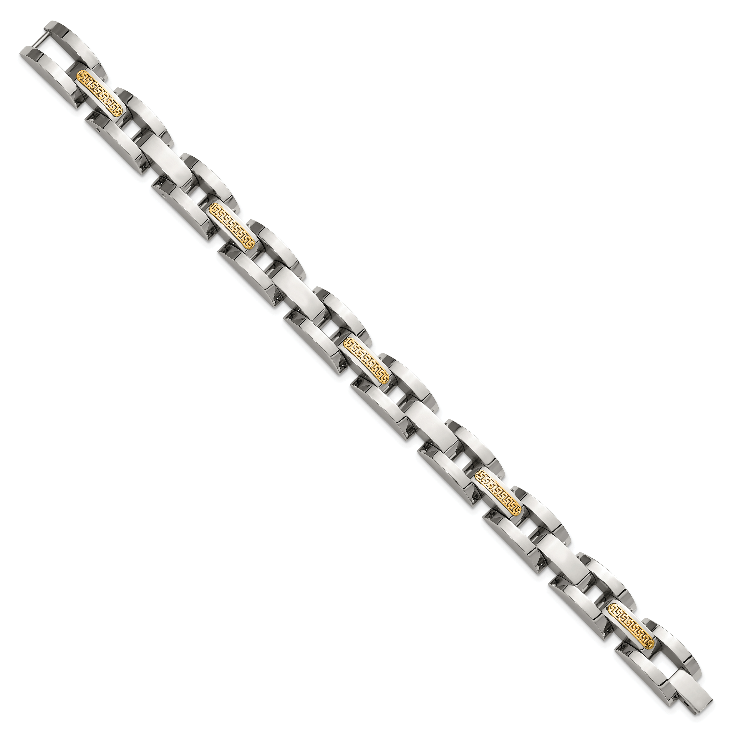 Men's Polished Stainless Steel 14K Gold Accent Link Bracelet 11mm