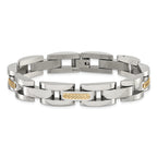 Men's Polished Stainless Steel 14K Gold Accent Link Bracelet 11mm