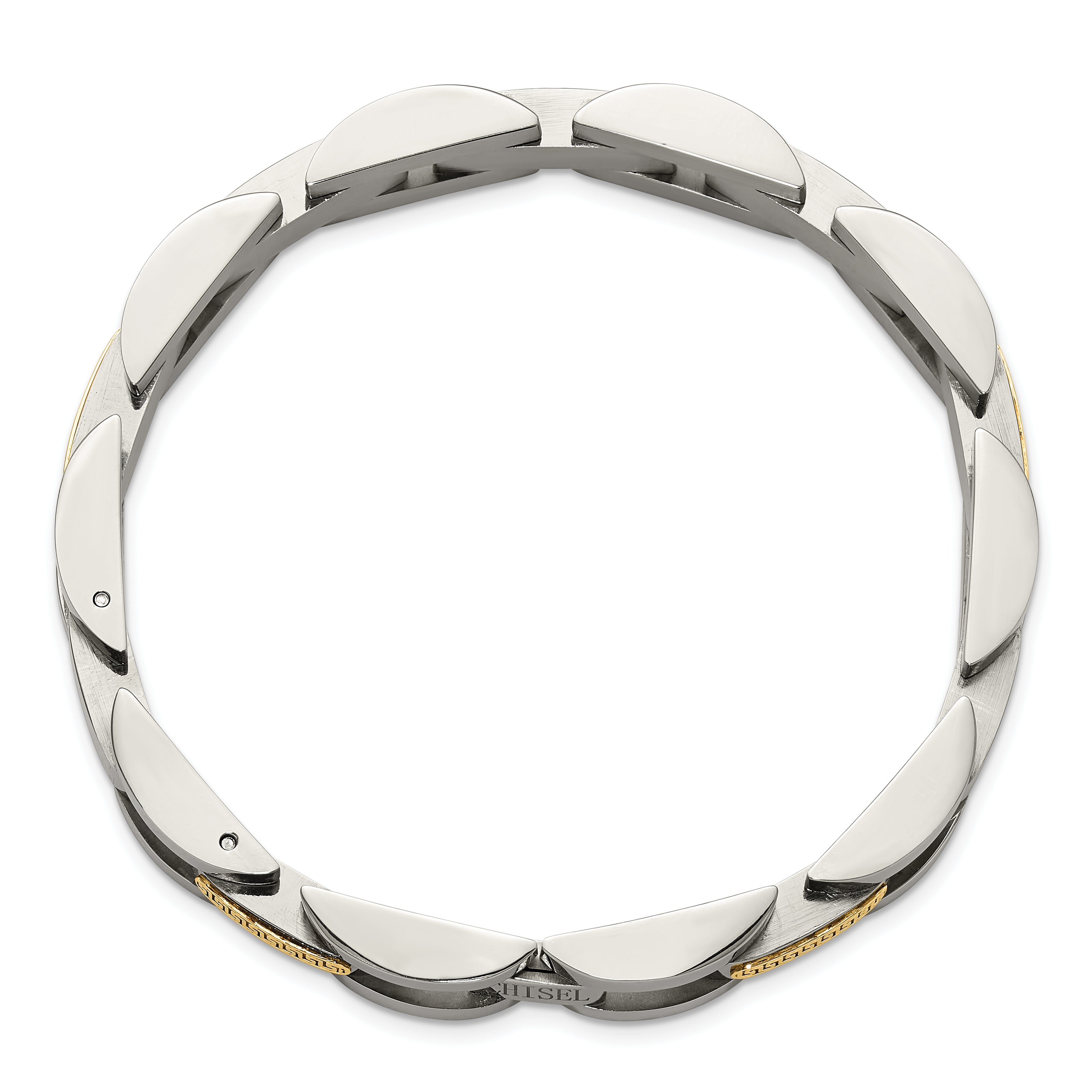 Men's Polished Stainless Steel 14K Gold Accent Link Bracelet 11mm
