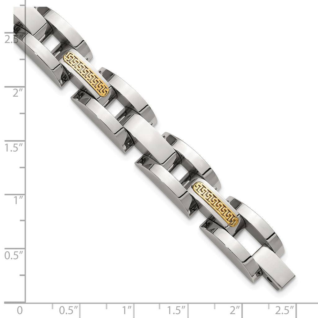 Men's Polished Stainless Steel 14K Gold Accent Link Bracelet 11mm