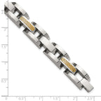 Men's Polished Stainless Steel 14K Gold Accent Link Bracelet 11mm