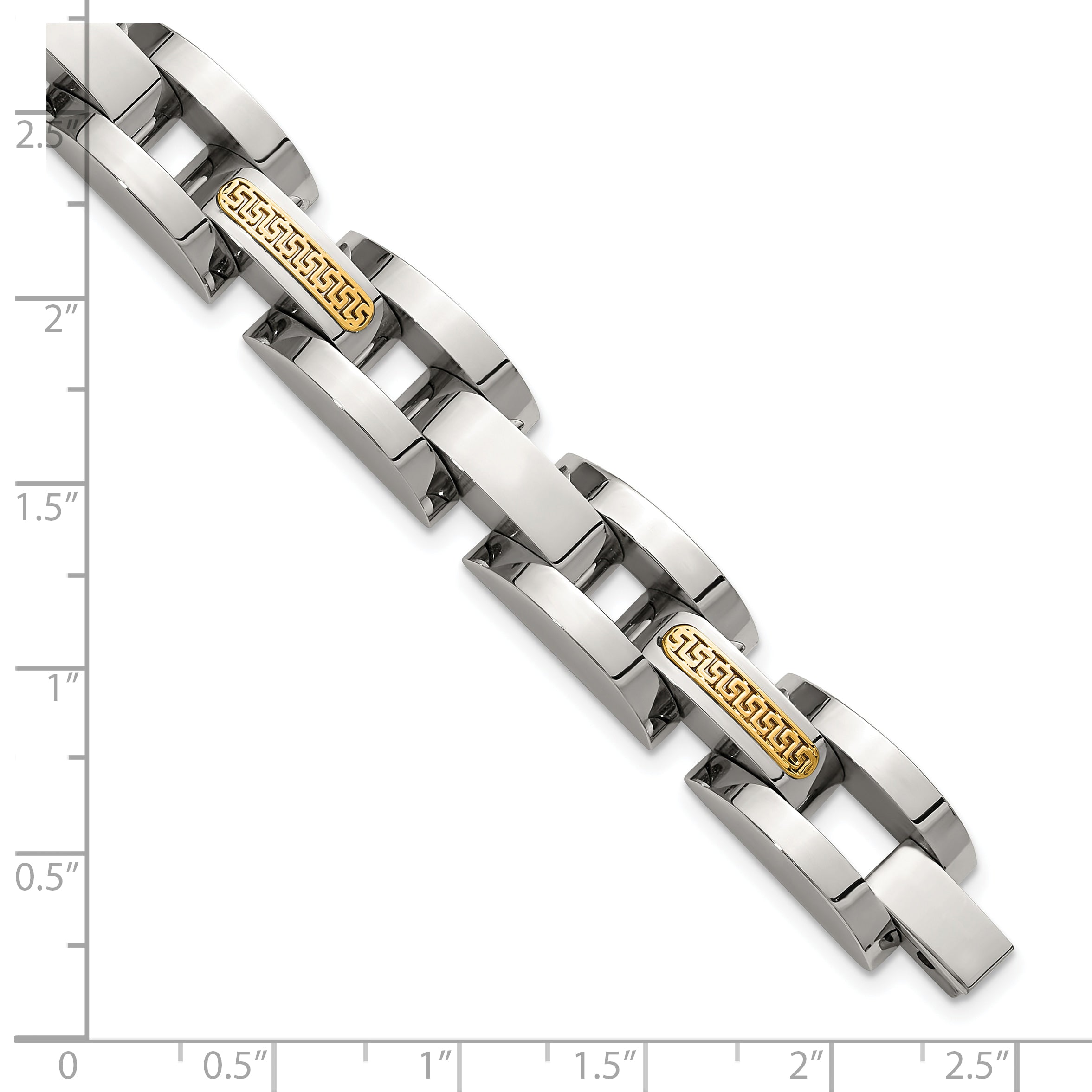 Men's Polished Stainless Steel 14K Gold Accent Link Bracelet 11mm