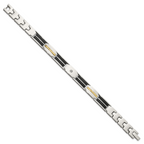 Men's Polished Diamond Black Enamel Stainless Steel Link Bracelet 9mm