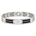 Men's Polished Diamond Black Enamel Stainless Steel Link Bracelet 9mm
