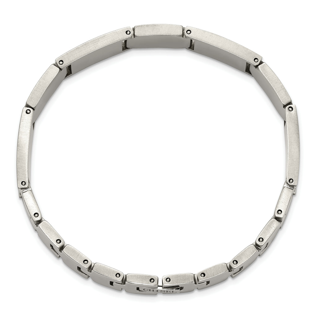Men's Polished Diamond Black Enamel Stainless Steel Link Bracelet 9mm
