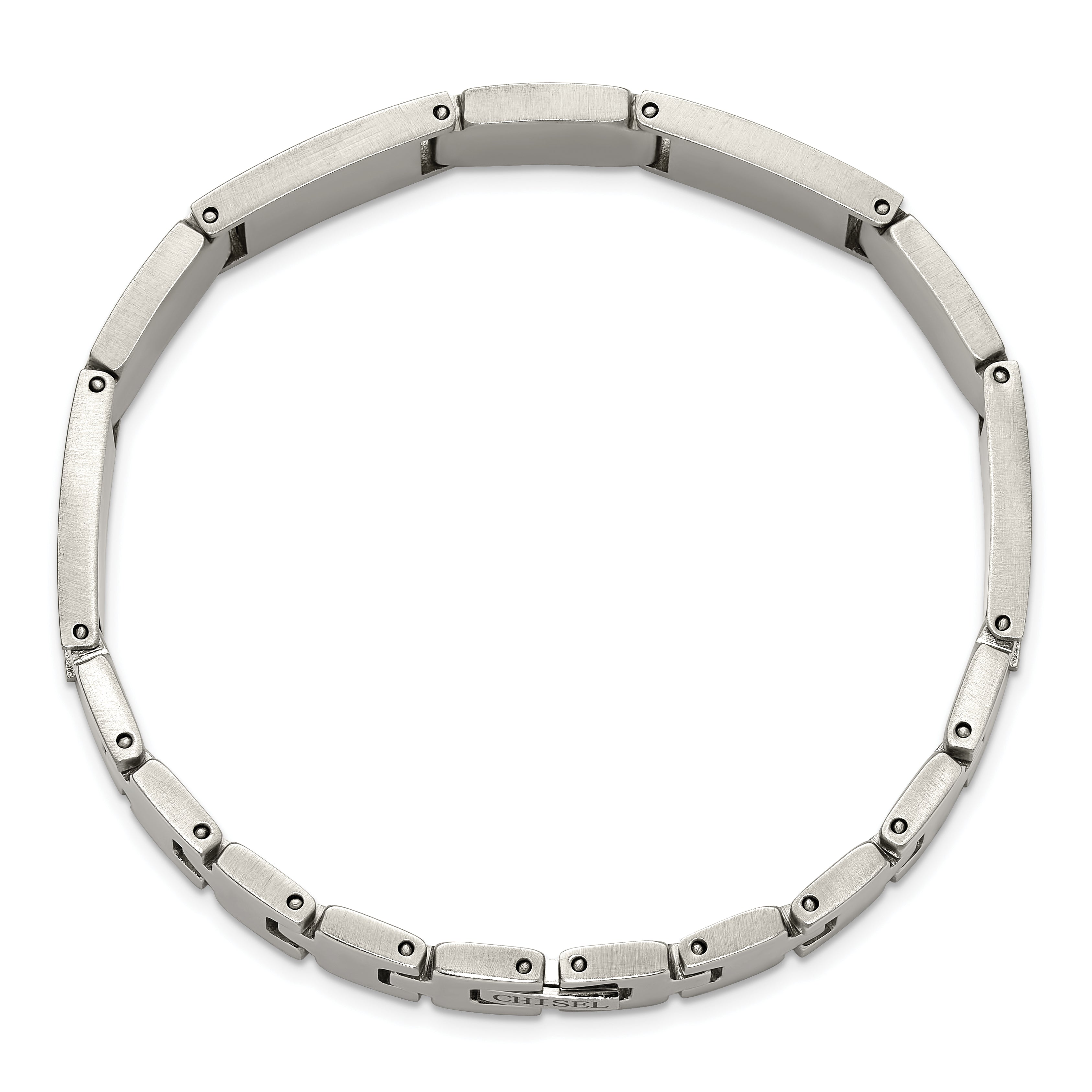 Men's Polished Diamond Black Enamel Stainless Steel Link Bracelet 9mm