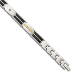 Men's Polished Diamond Black Enamel Stainless Steel Link Bracelet 9mm