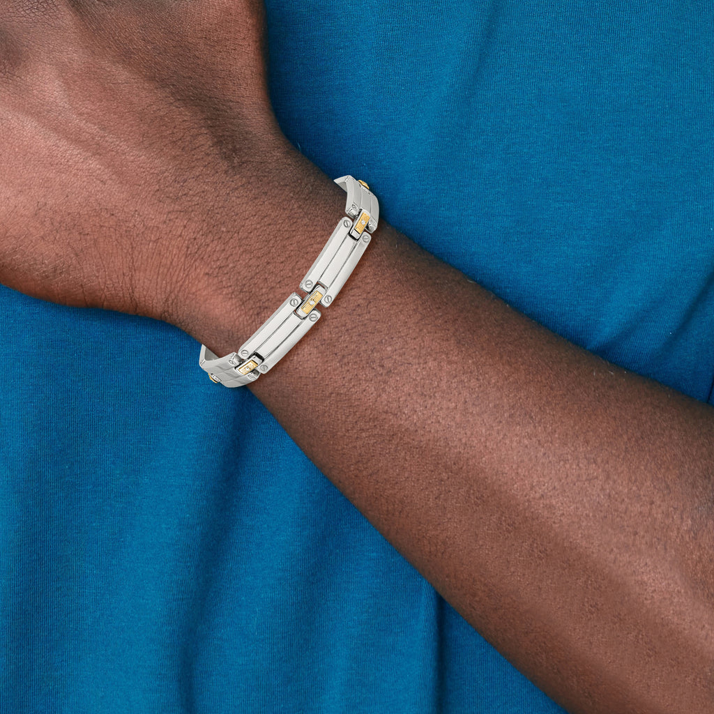 Men's Polished Diamond Stainless Steel Link Bracelet 10mm