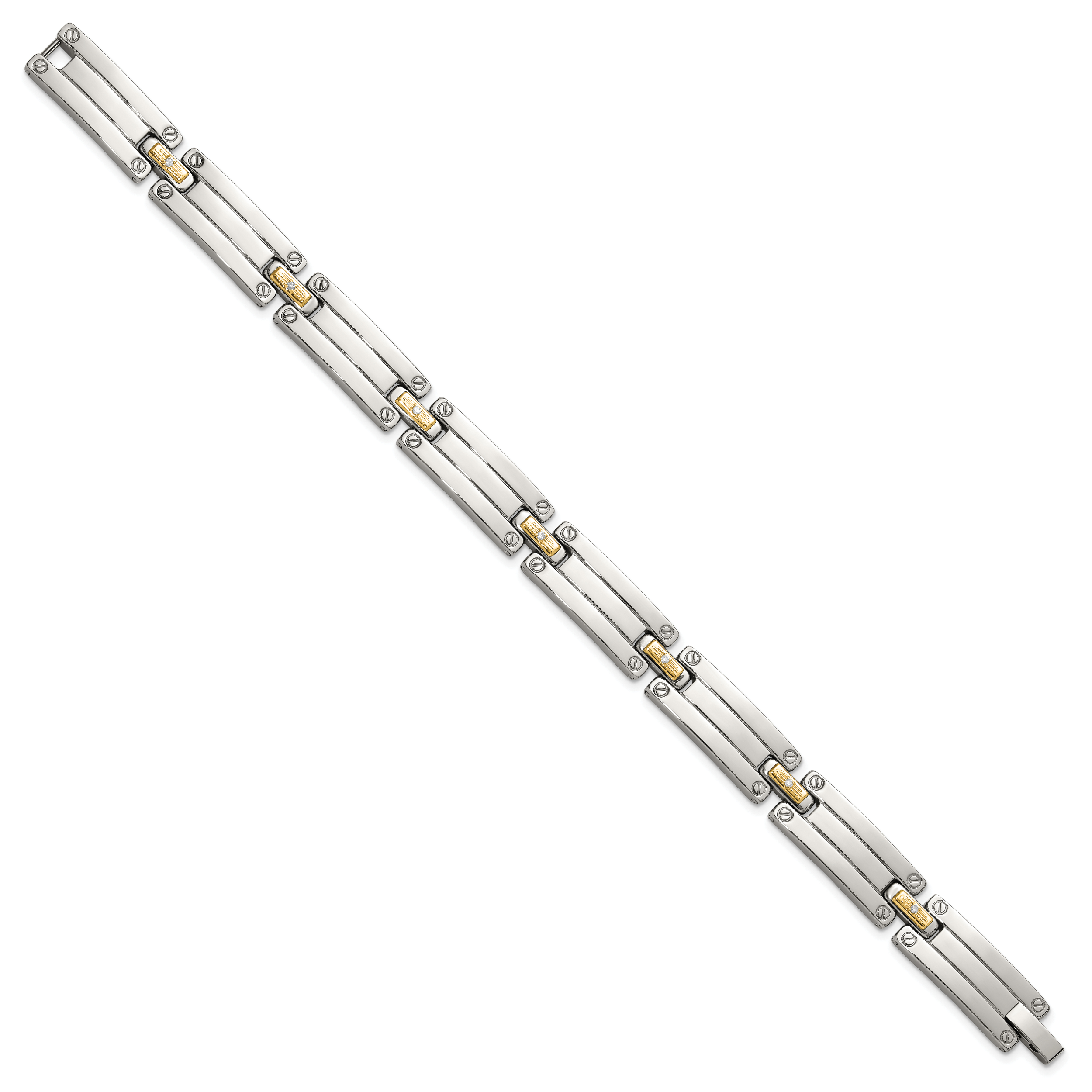 Men's Polished Diamond Stainless Steel Link Bracelet 10mm Secondary image