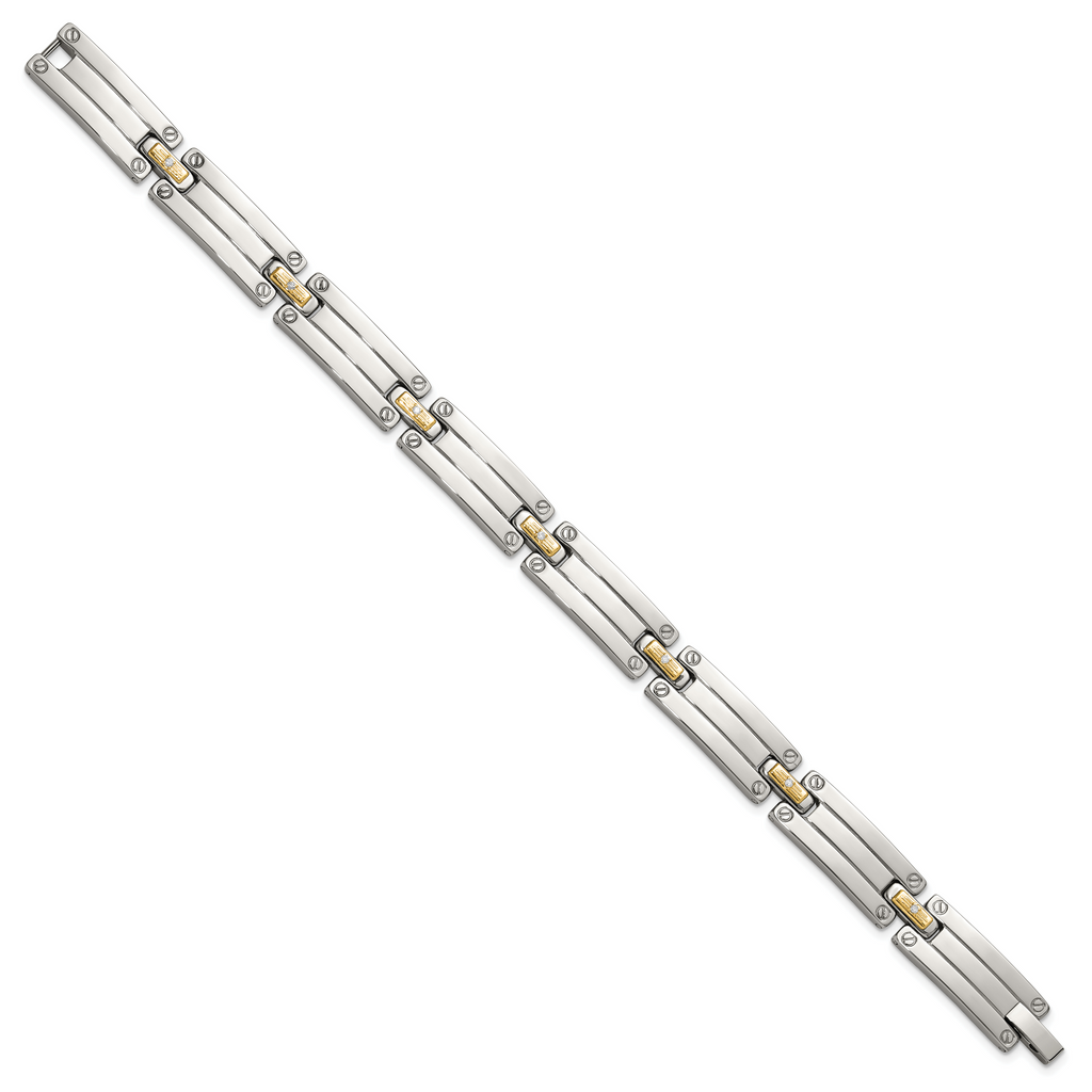 Men's Polished Diamond Stainless Steel Link Bracelet 10mm