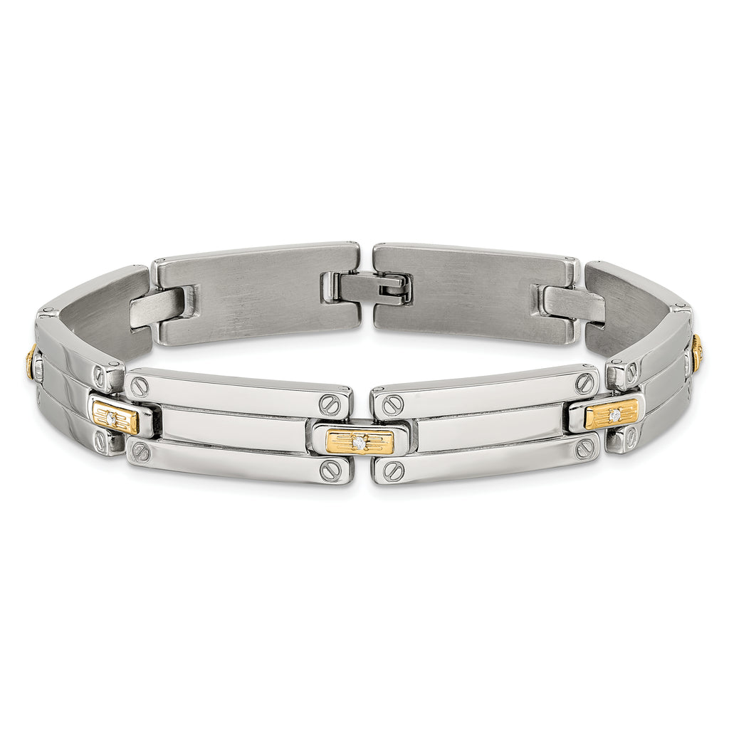 Men's Polished Diamond Stainless Steel Link Bracelet 10mm