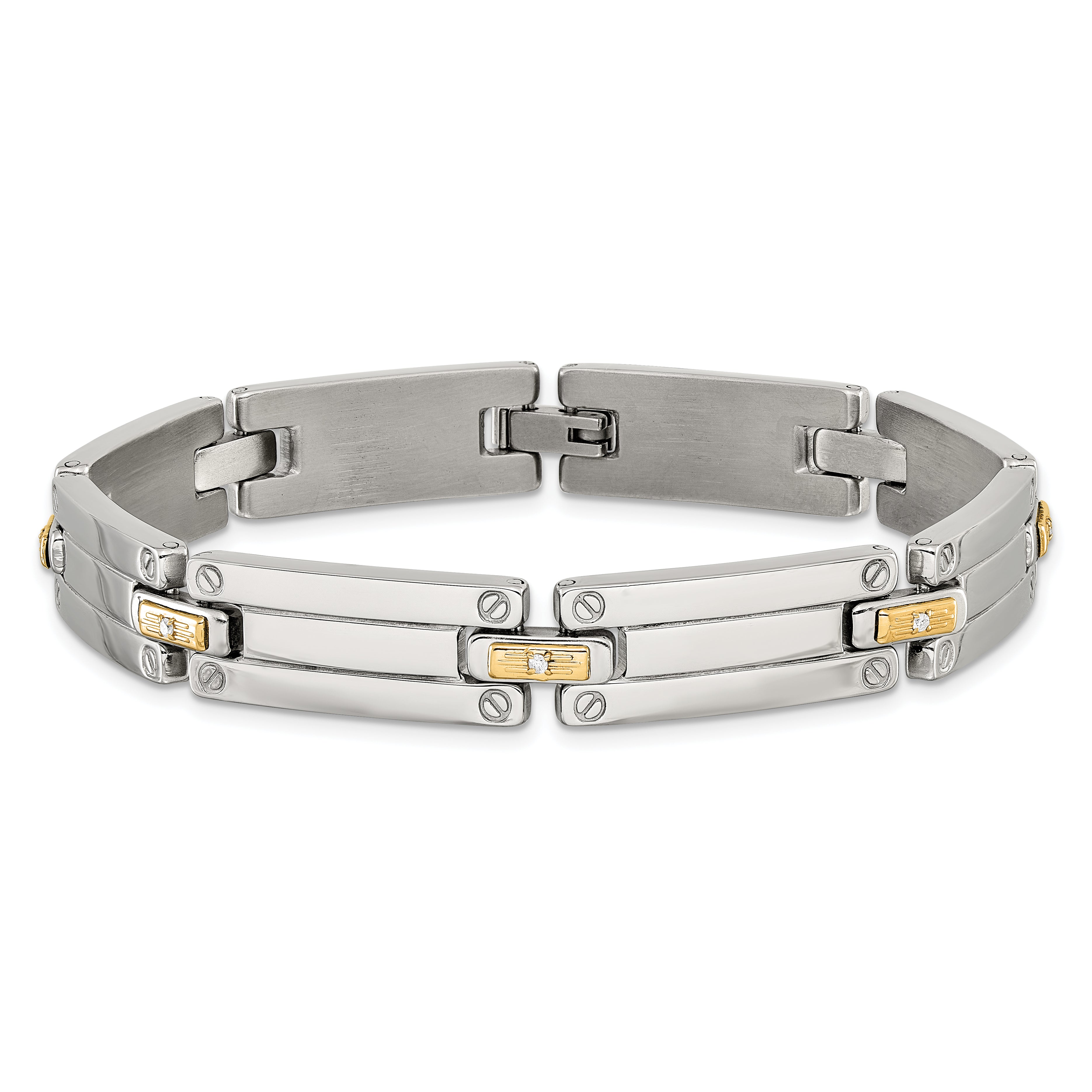Men's Polished Diamond Stainless Steel Link Bracelet 10mm