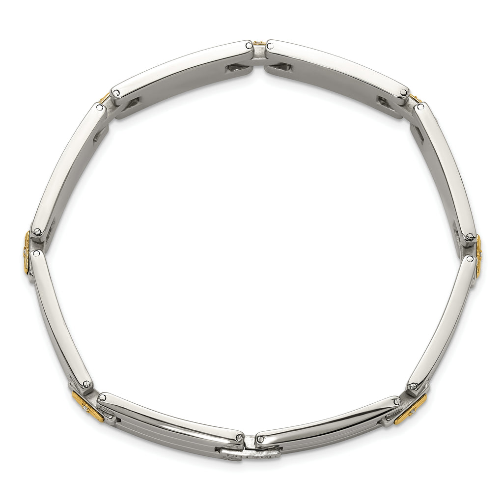 Men's Polished Diamond Stainless Steel Link Bracelet 10mm