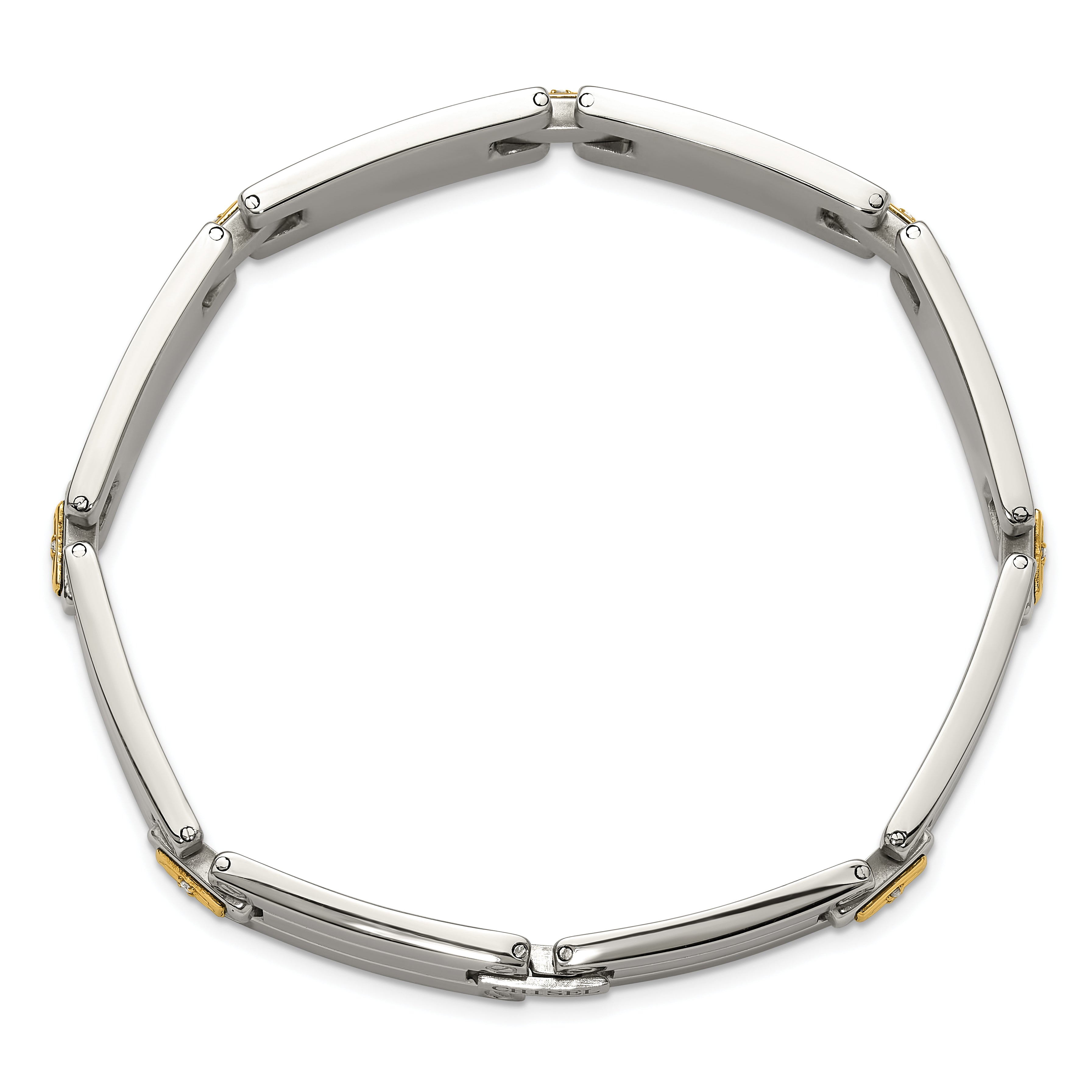 Men's Polished Diamond Stainless Steel Link Bracelet 10mm