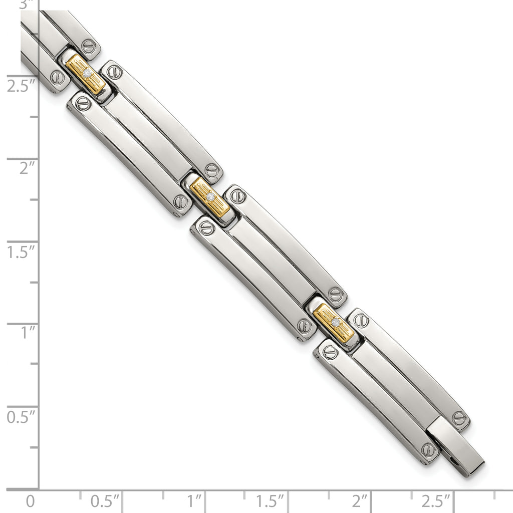 Men's Polished Diamond Stainless Steel Link Bracelet 10mm