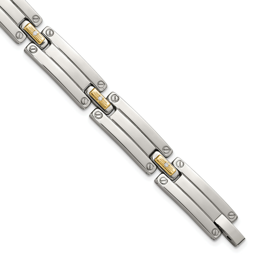 Men's Polished Diamond Stainless Steel Link Bracelet 10mm