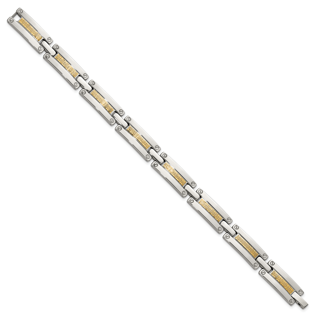 Men's Polished Stainless Steel 14K Gold Accent Link Bracelet 10mm