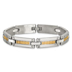 Men's Polished Stainless Steel 14K Gold Accent Link Bracelet 10mm