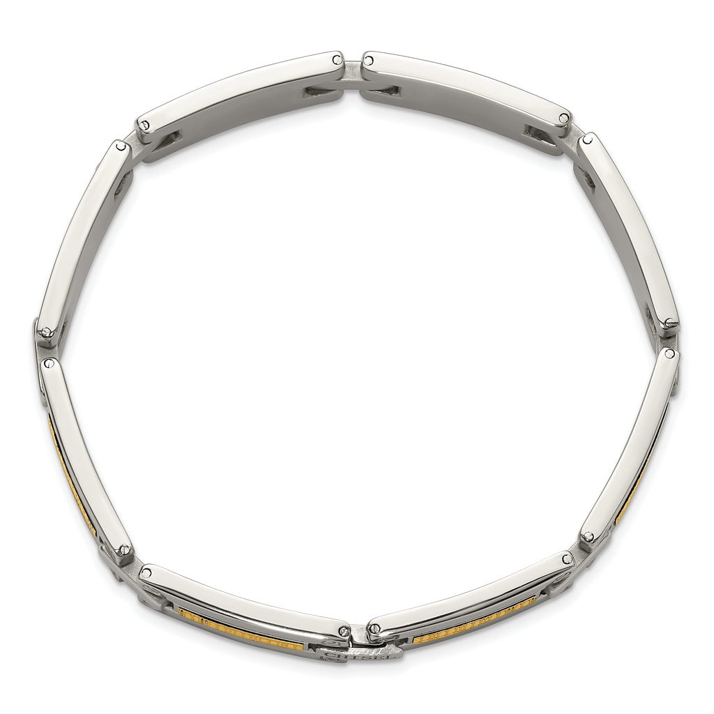 Men's Polished Stainless Steel 14K Gold Accent Link Bracelet 10mm