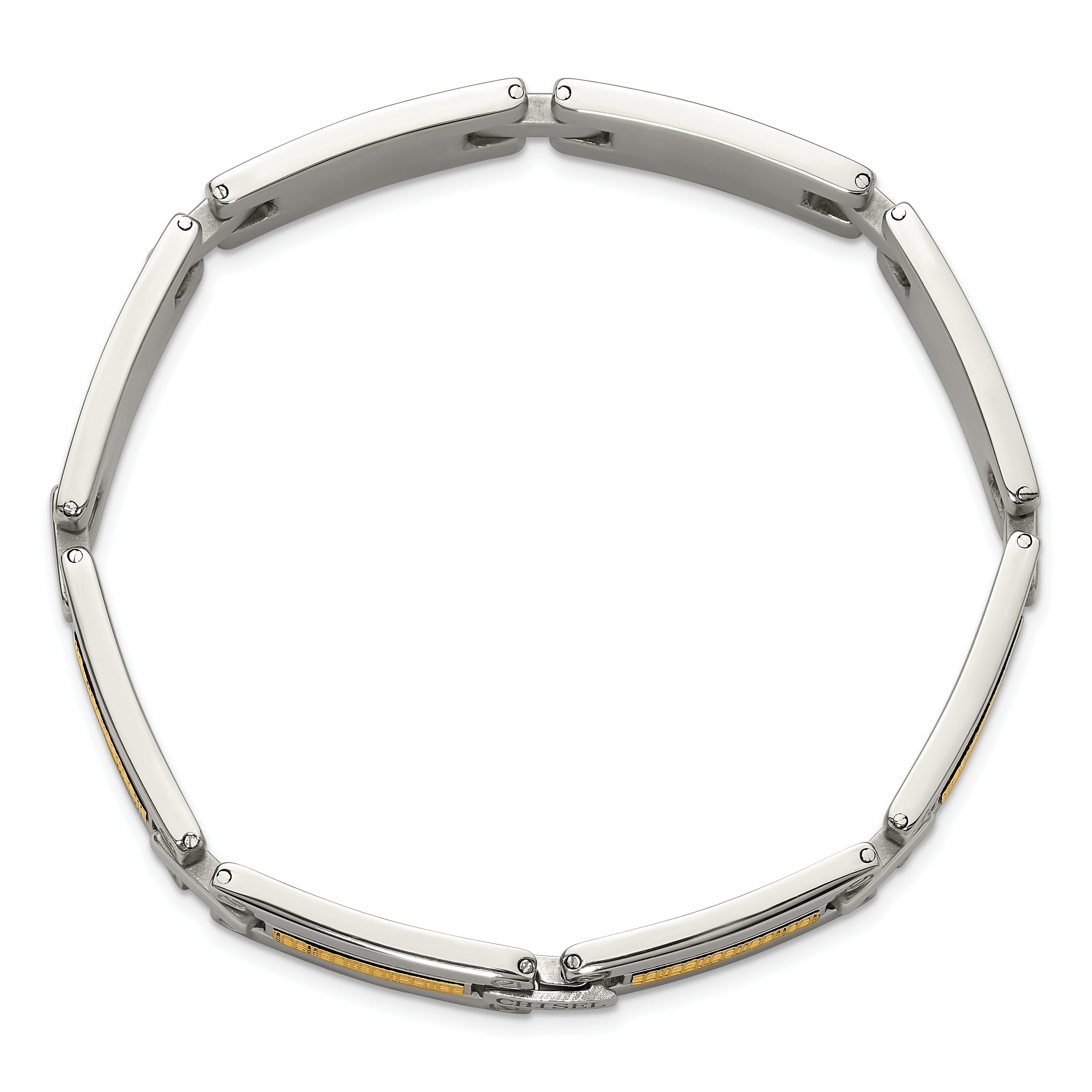 Men's Polished Stainless Steel 14K Gold Accent Link Bracelet 10mm
